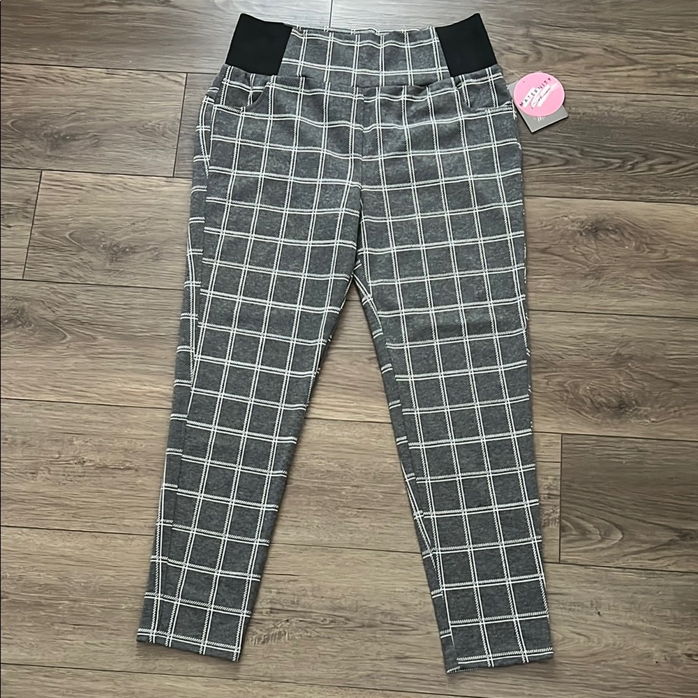 Lark + Grey Women’s Gray/White Checkered Stretchy‎ Maternity Pants Size M